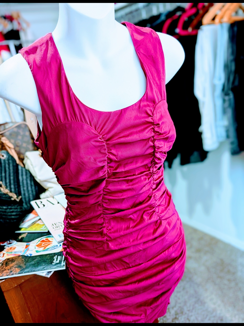 Ali Ro Ruched Sleeveless Midi Dress - Fuchsia